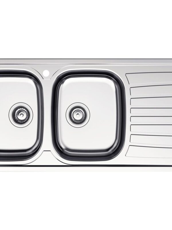 Posh Bristol Double Bowl Sink 1 Taphole Left Hand Bowl with Drainer Stainless Steel