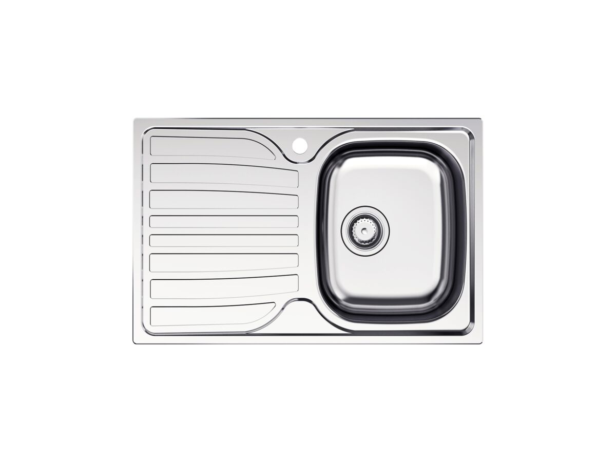 Posh Bristol Single Bowl Sink 1 Taphole Right Hand Bowl with Drainer Stainless Steel