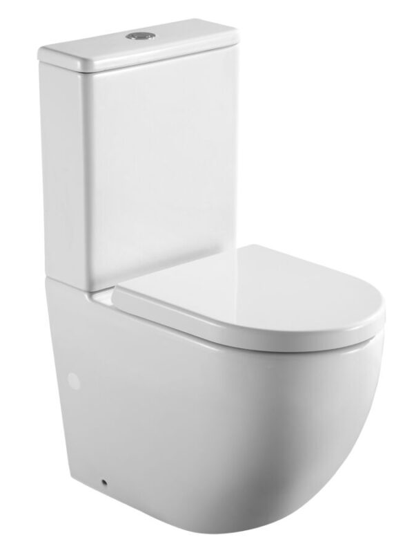Posh Domaine Round Close Coupled Back to Wall Rimless Back Inlet Toilet Suite with Soft Close Quick Release Seat White (4 Star)