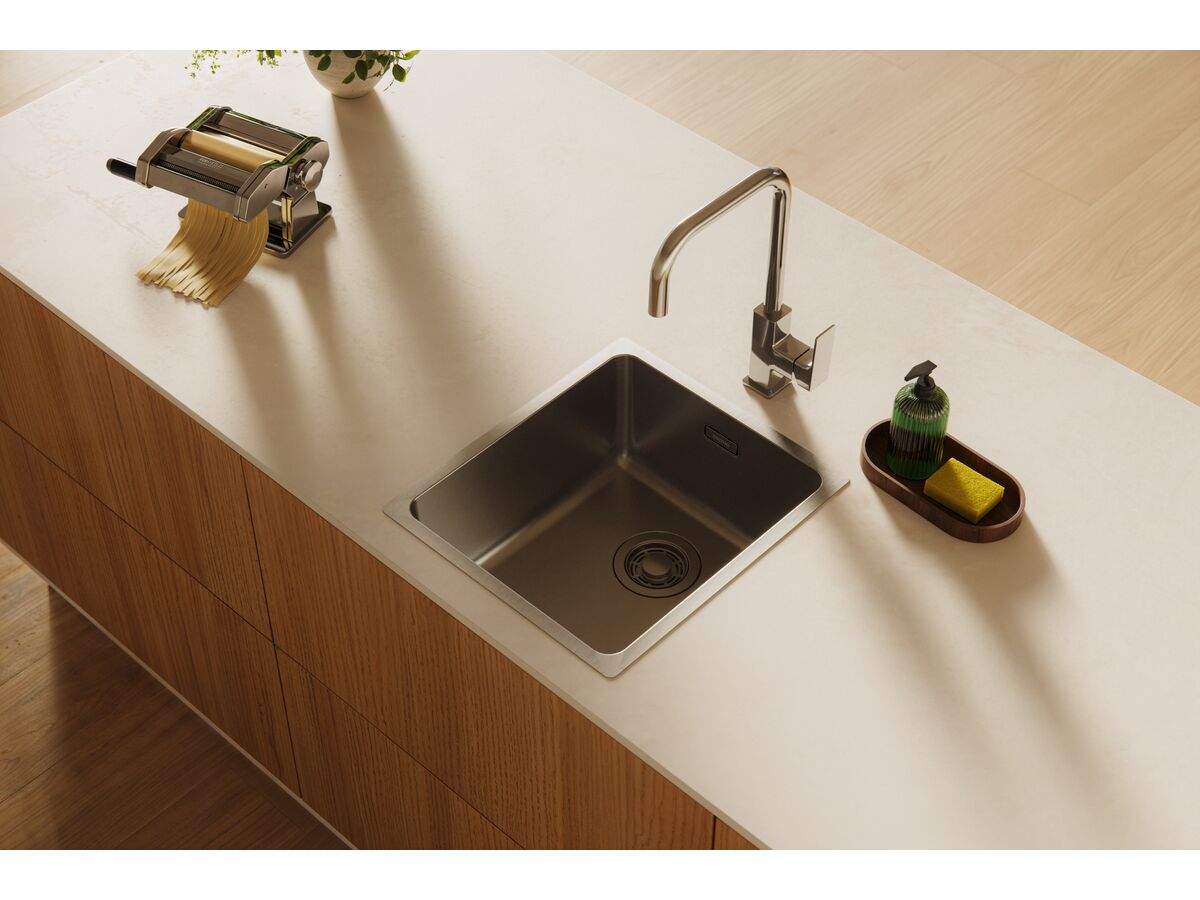 Memo Oscar Inset/Undermount Compact Single Bowl Sink 350mm Overflow No Taphole - Image 4