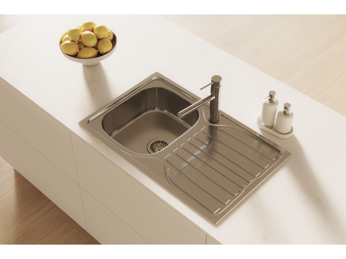 Posh Bristol Single Bowl Sink 1 Taphole Left Hand Bowl with Drainer Stainless Steel - Image 4