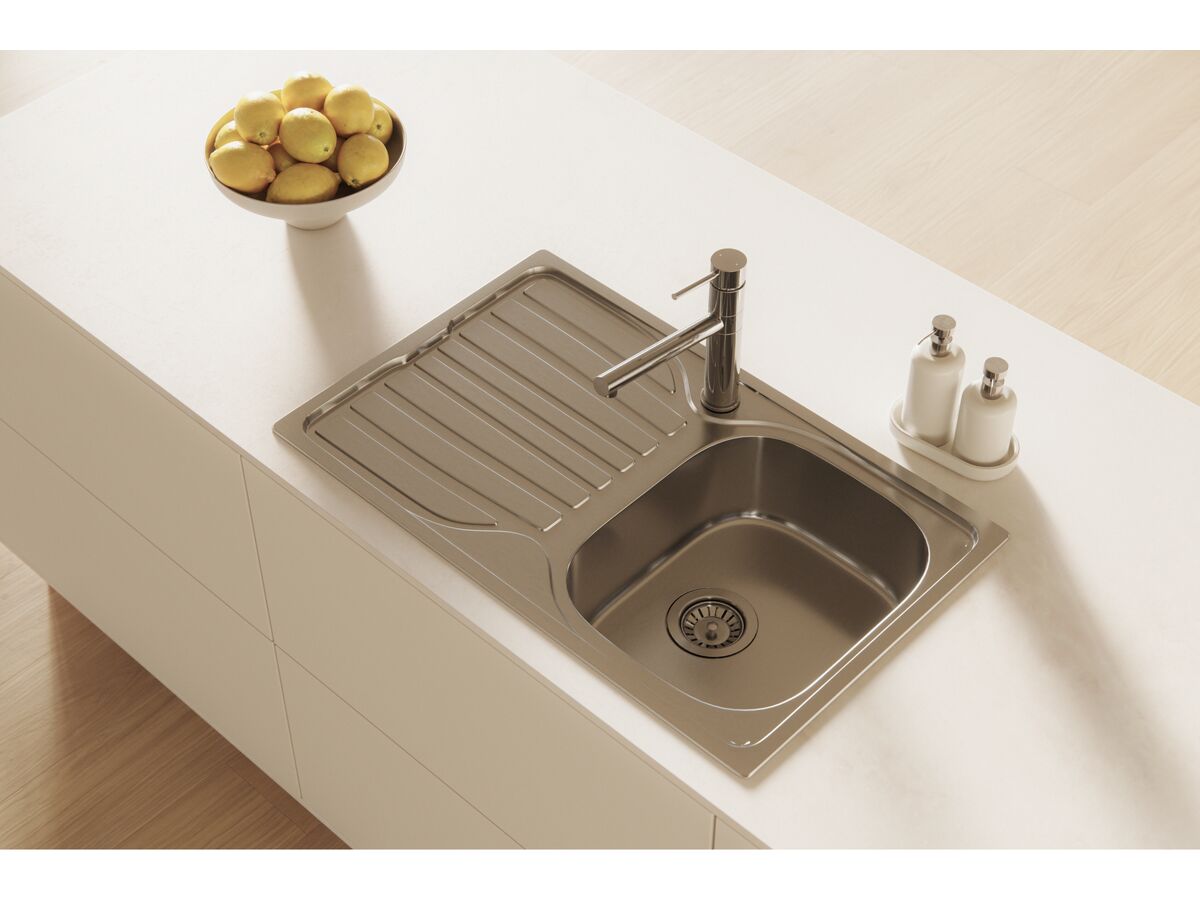 Posh Bristol Single Bowl Sink 1 Taphole Right Hand Bowl with Drainer Stainless Steel - Image 4