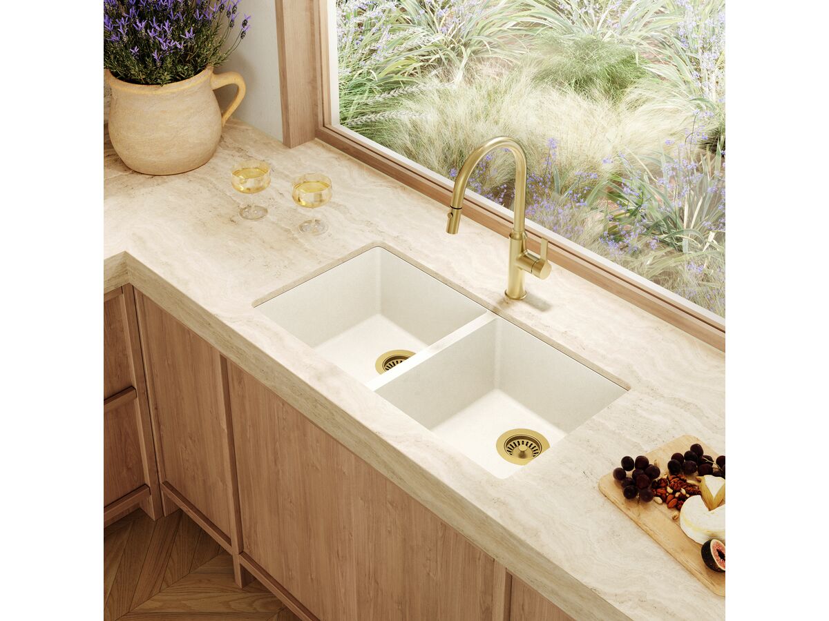 Memo Freya Double Bowl Sink No Taphole Granite White - Image 2