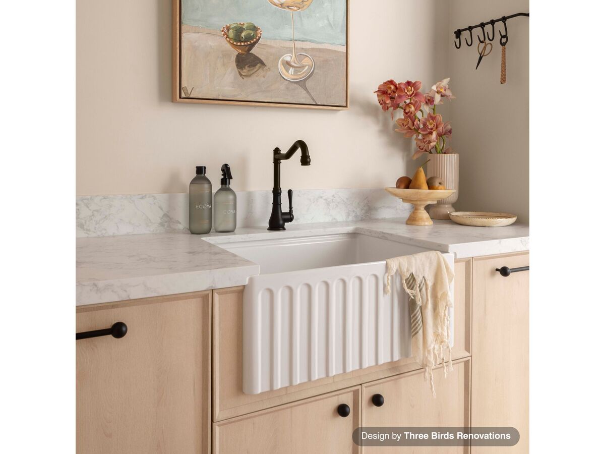 Memo Harper Single Bowl Butler Sink 610mm Fireclay White - Image 4