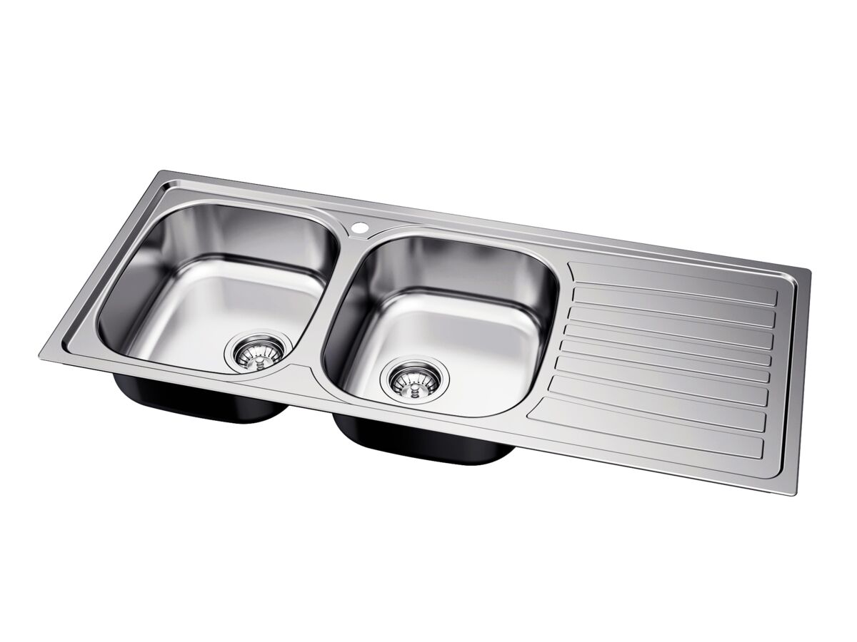 Posh Bristol Double Bowl Sink 1 Taphole Left Hand Bowl with Drainer Stainless Steel - Image 3