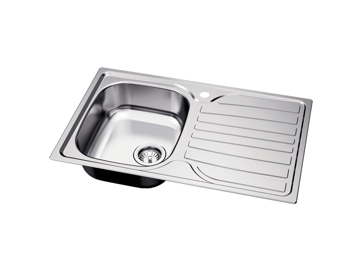 Posh Bristol Single Bowl Sink 1 Taphole Left Hand Bowl with Drainer Stainless Steel - Image 3