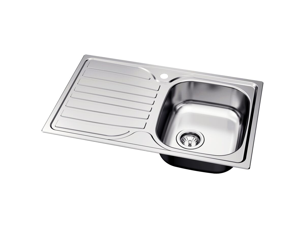 Posh Bristol Single Bowl Sink 1 Taphole Right Hand Bowl with Drainer Stainless Steel - Image 3