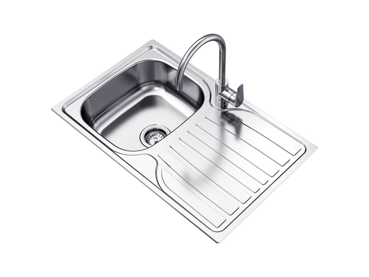 Posh Bristol Single Bowl Sink 1 Taphole Left Hand Bowl with Drainer Stainless Steel - Image 2