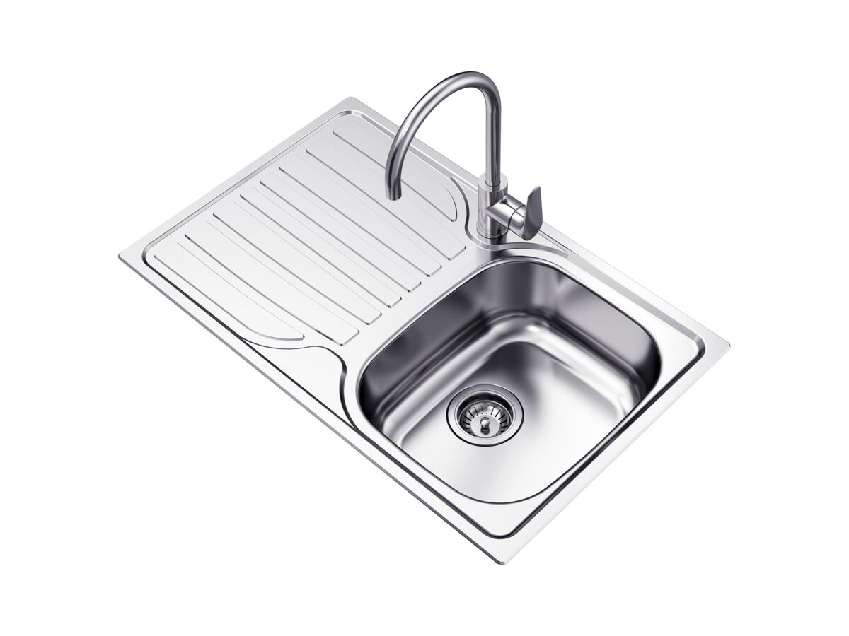 Posh Bristol Single Bowl Sink 1 Taphole Right Hand Bowl with Drainer Stainless Steel - Image 2