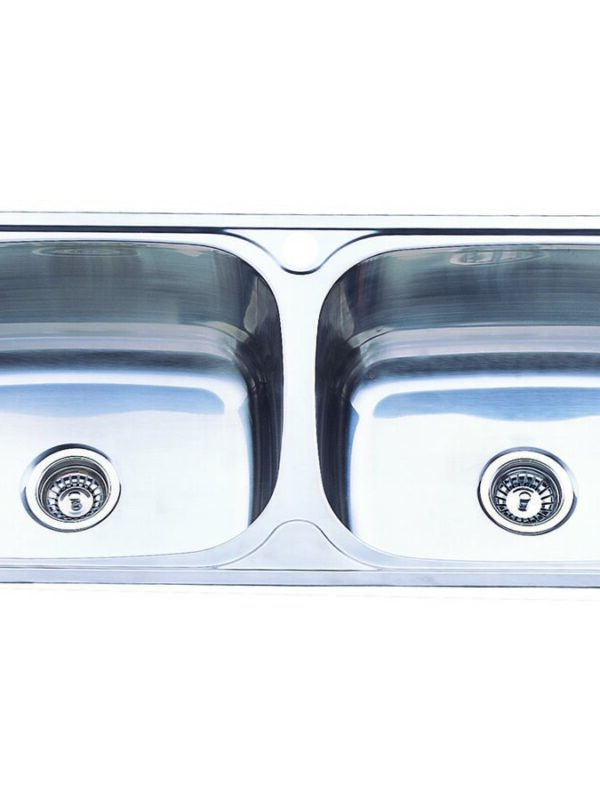 Base Double Inset Laundry Trough 1 Taphole with Bypass 90 litres Stainless Steel