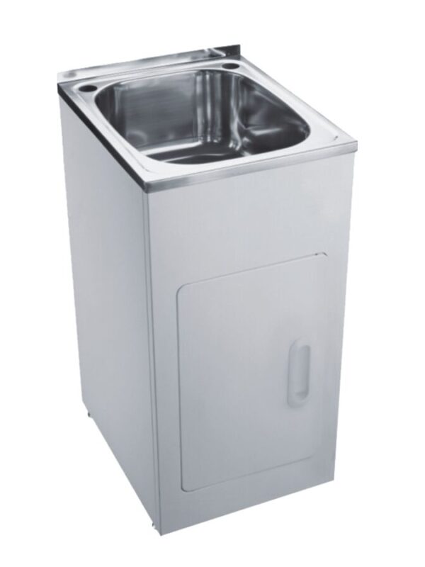 Base Compact Laundry Trough & Cabinet 1 Taphole 45 litres Stainless Steel/ White