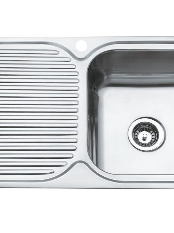 Base MK3 Single Bowl Sink 1 Taphole Right Hand Bowl 850mm Stainless Steel