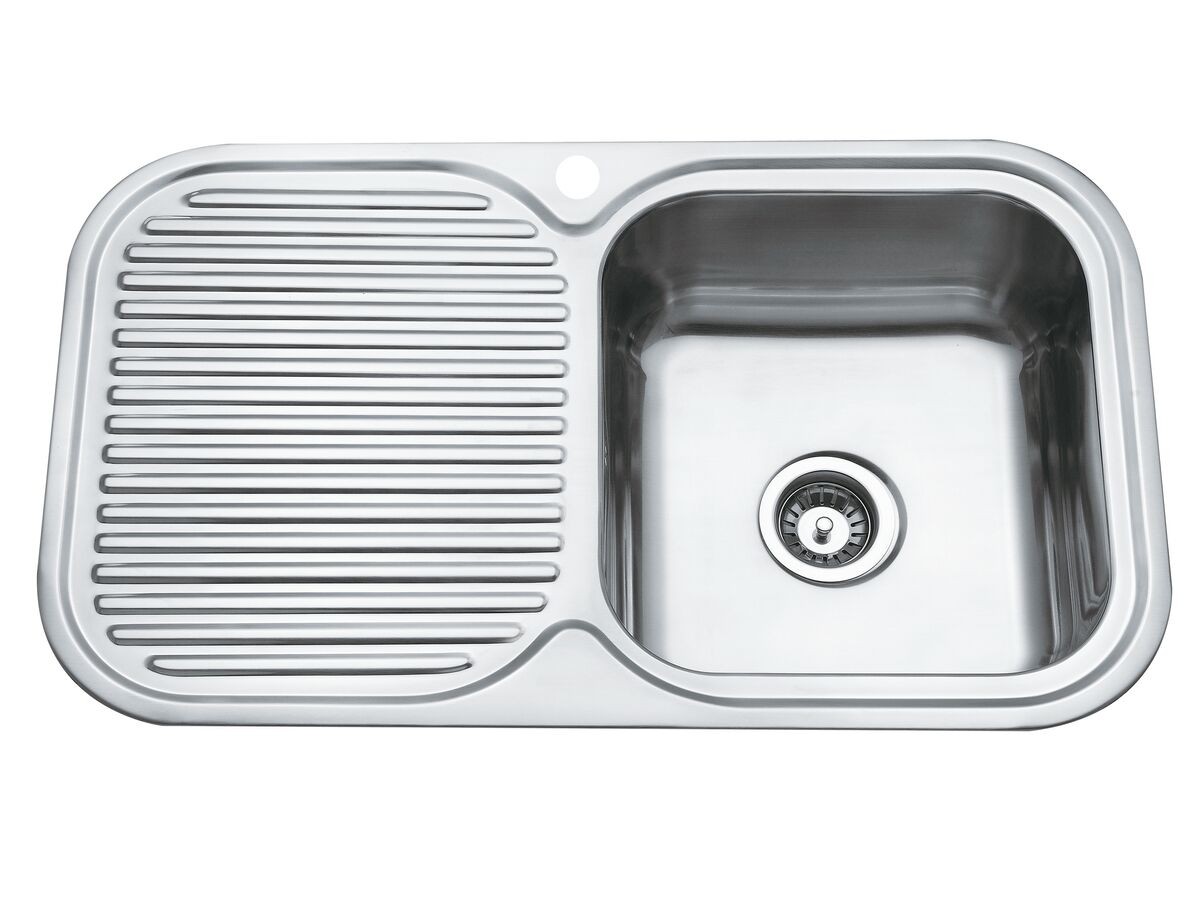 Base MK3 Single Bowl Sink 1 Taphole Right Hand Bowl 850mm Stainless Steel