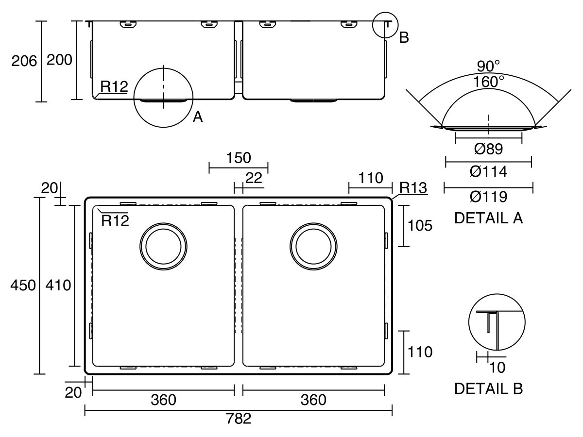 Franke Bow Double Bowl Sink 782mm Stainless Steel - Image 3