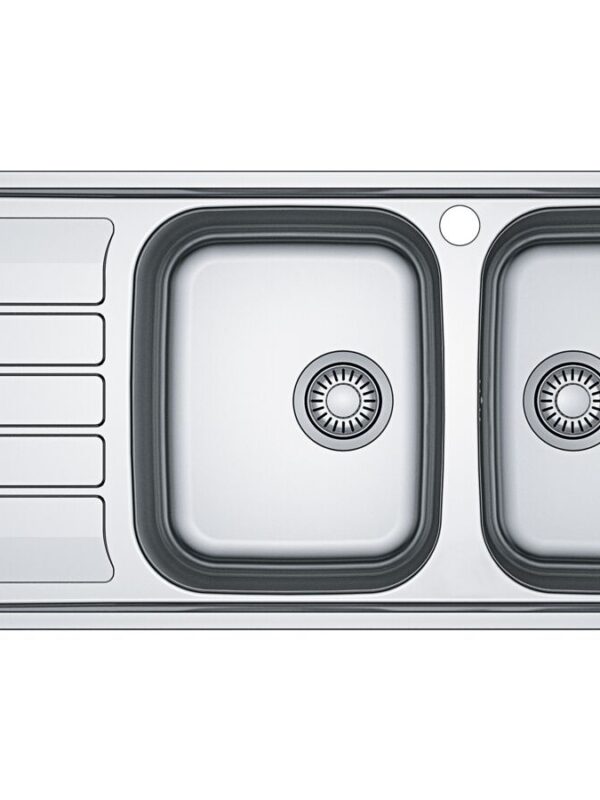 Franke Flash Double Bowl Inset Sink 1 Taphole Right Hand Bowl with Drainer Stainless Steel