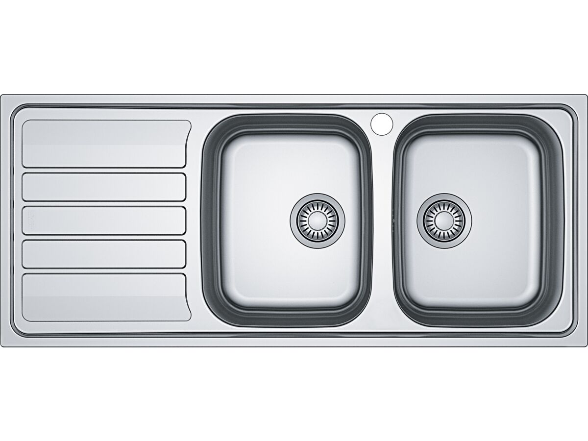 Franke Flash Double Bowl Inset Sink 1 Taphole Right Hand Bowl with Drainer Stainless Steel