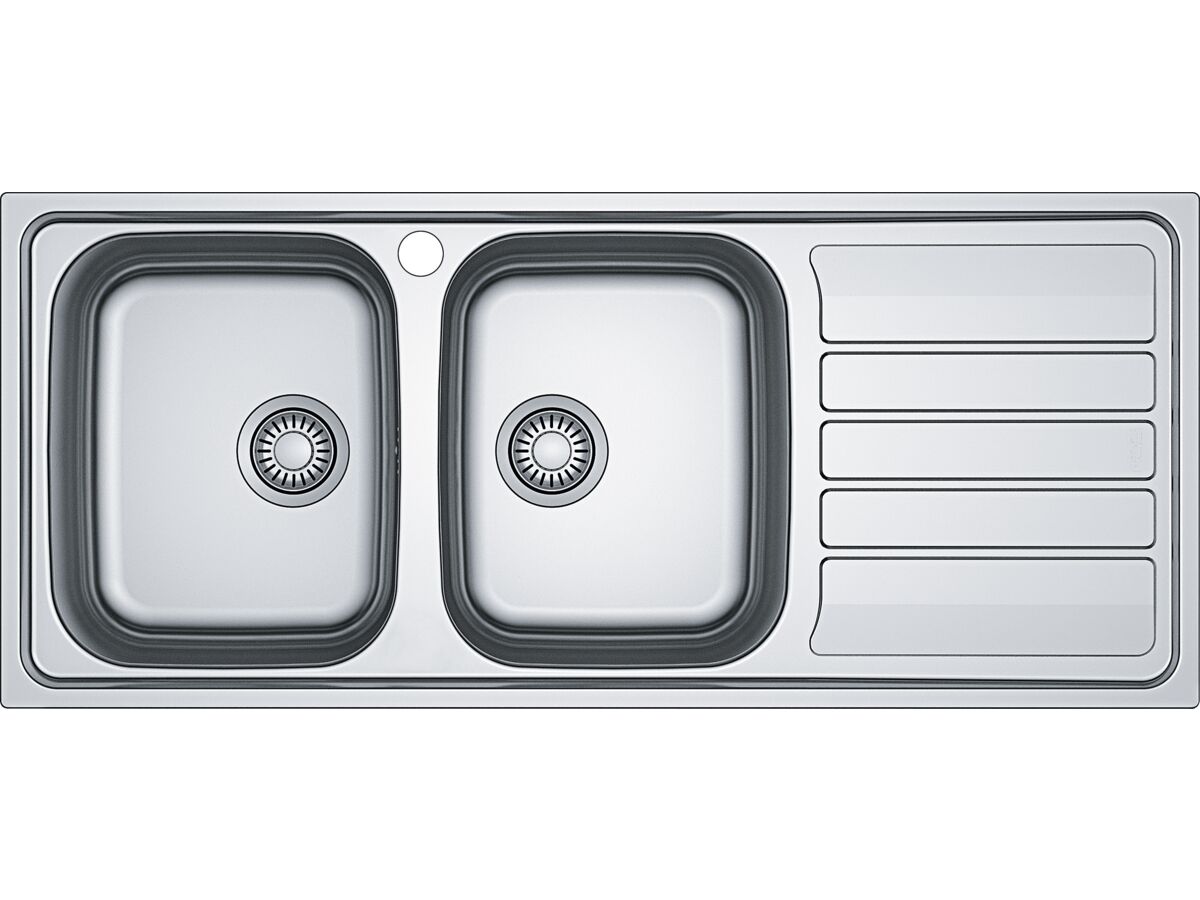 Franke Flash Double Bowl Inset Sink 1 Taphole Left Hand Bowl with Drainer Stainless Steel