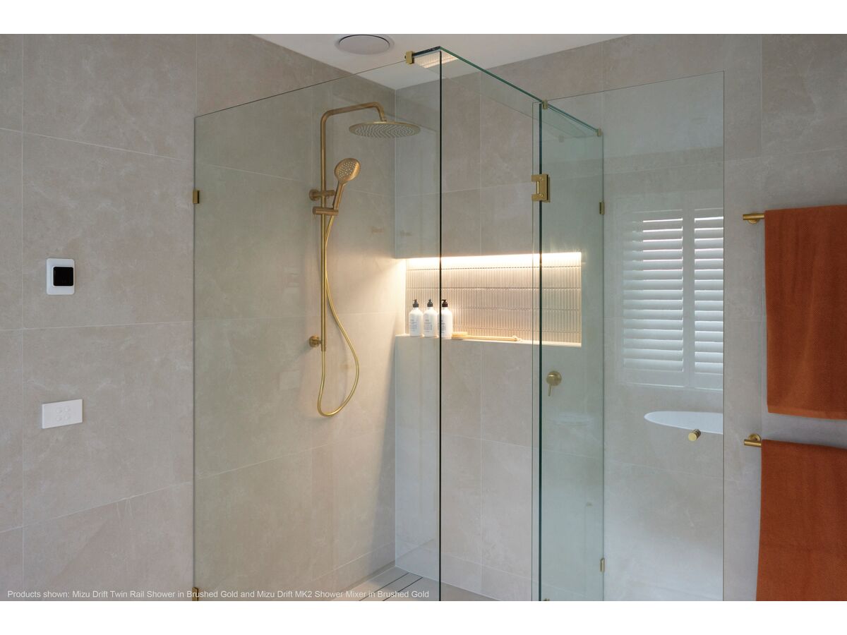Mizu Drift Twin Rail Shower with 300mm ABS Overhead with Top Rail Water Inlet Chrome (3 Star) - Image 2