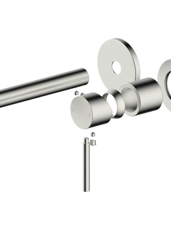 Mizu Drift Wall Basin/Bath Mixer Set Curved Spout with 2-Piece Cover Plate Trimset Brushed Nickel (6 Star) Lead Free