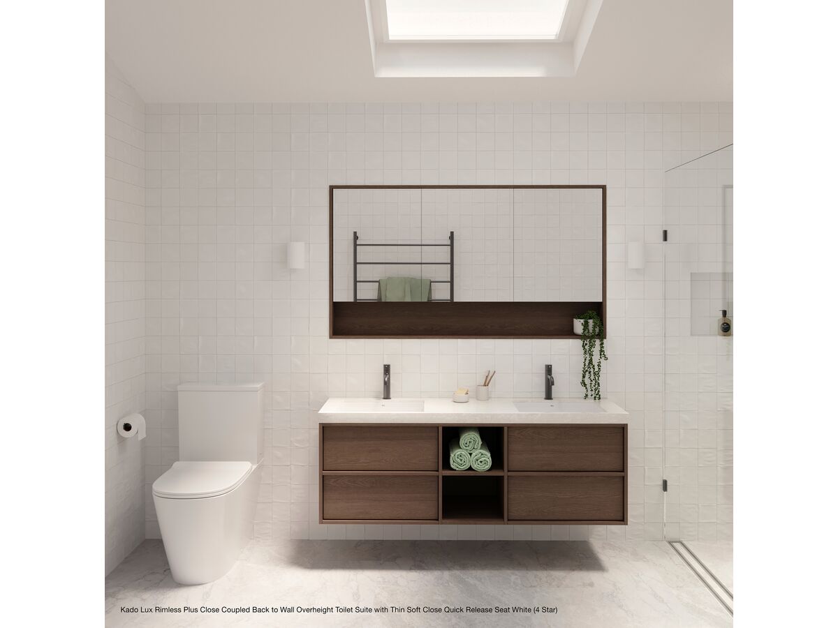 Kado Lux Close Coupled Back to Wall Rimless Plus Overheight Bottom Inlet Toilet Suite with Thin Soft Close Quick Release Seat White (4 Star) - Image 4