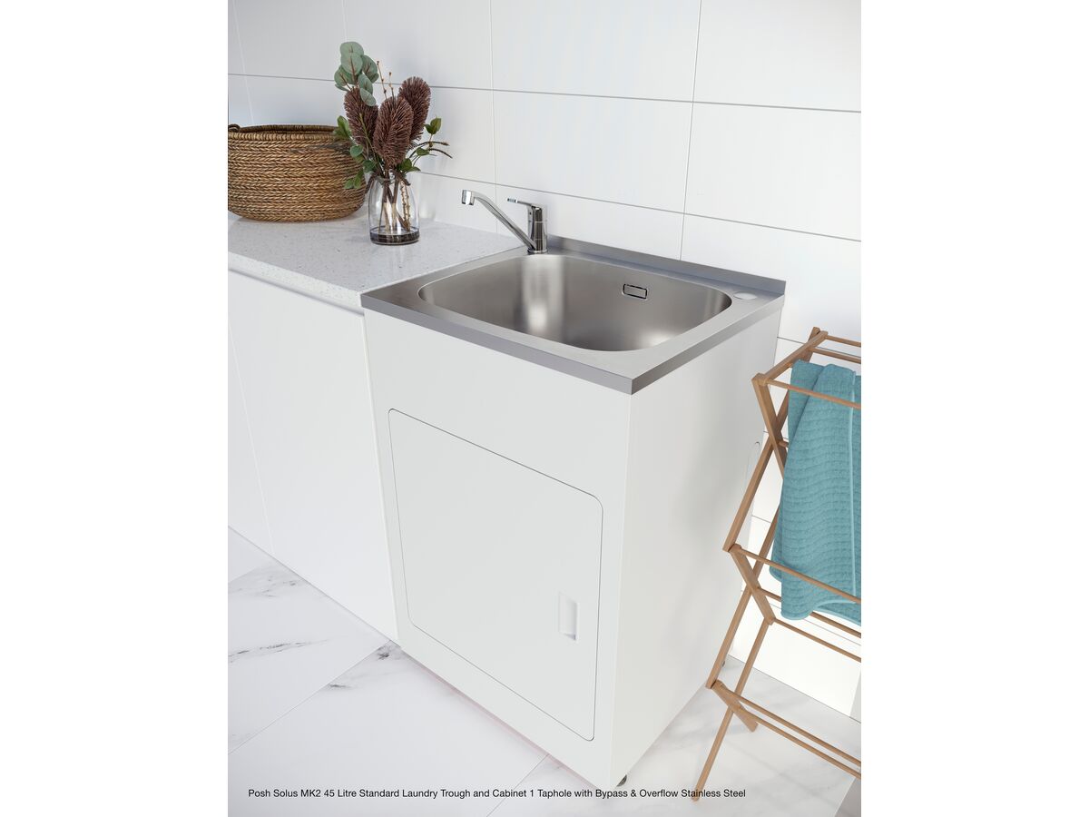 Posh Solus MK2 45 Litre Compact Laundry Trough & Cabinet 1 Taphole with Bypass & Overflow Stainless Steel - Image 3