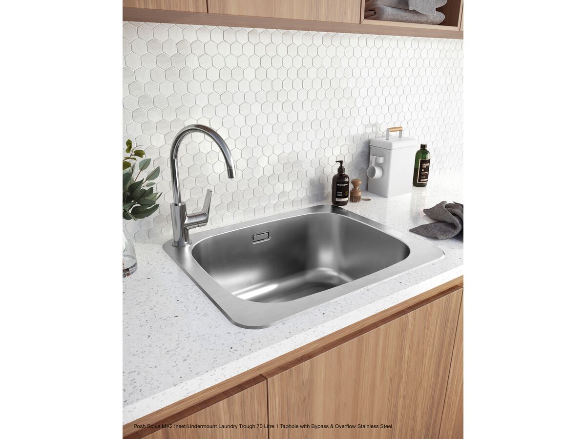 Posh Solus MK2 Inset/Undermount Laundry Trough 45 Litre Right Hand Taphole with Overflow Stainless Steel - Image 4