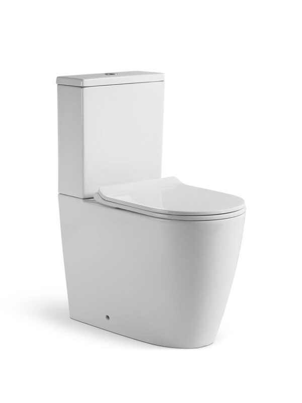 Kado Lux Close Coupled Back to Wall Rimless Plus Overheight Back Inlet Toilet Suite with Thin Soft Close Quick Release Seat White (4 Star)