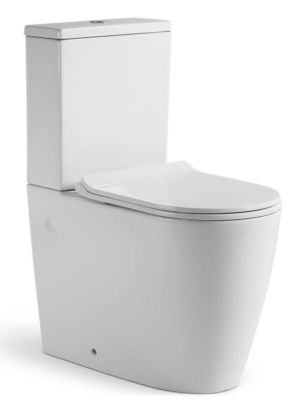 Kado Lux Close Coupled Back to Wall Rimless Plus Overheight Bottom Inlet Toilet Suite with Thin Soft Close Quick Release Seat White (4 Star)