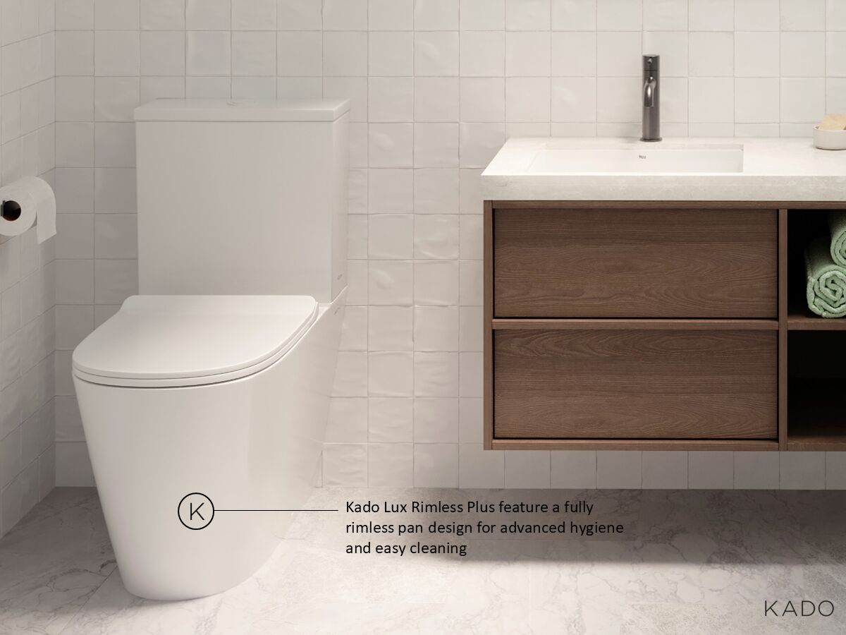 Kado Lux Close Coupled Back to Wall Rimless Plus Overheight Bottom Inlet Toilet Suite with Thin Soft Close Quick Release Seat White (4 Star) - Image 6
