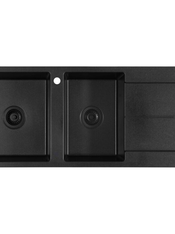 Memo Freya 1 3/4 Sink 1 Taphole Left Hand Bowl with Drainer Granite Black