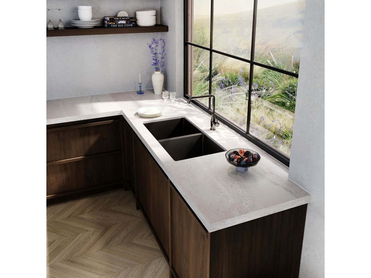 Memo Freya Double Bowl Sink No Taphole Granite Black - Image 4
