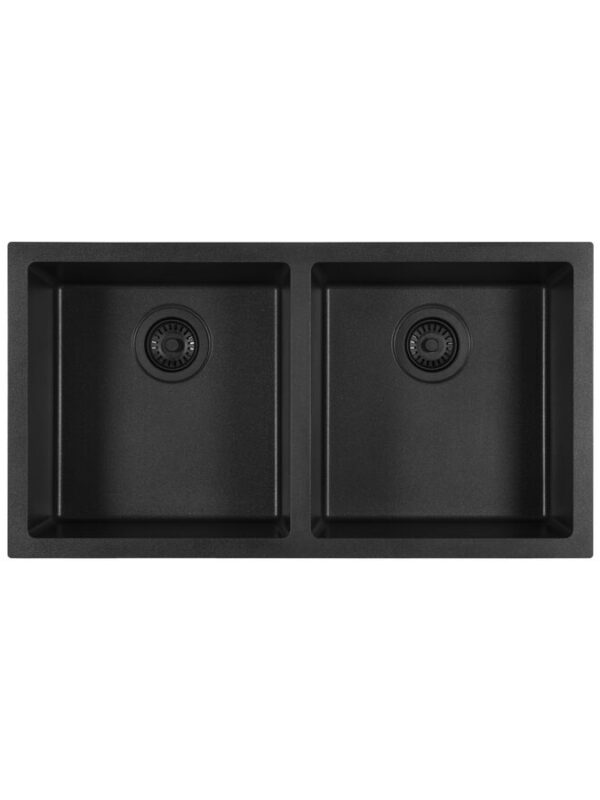 Memo Freya Double Bowl Sink No Taphole Granite Black