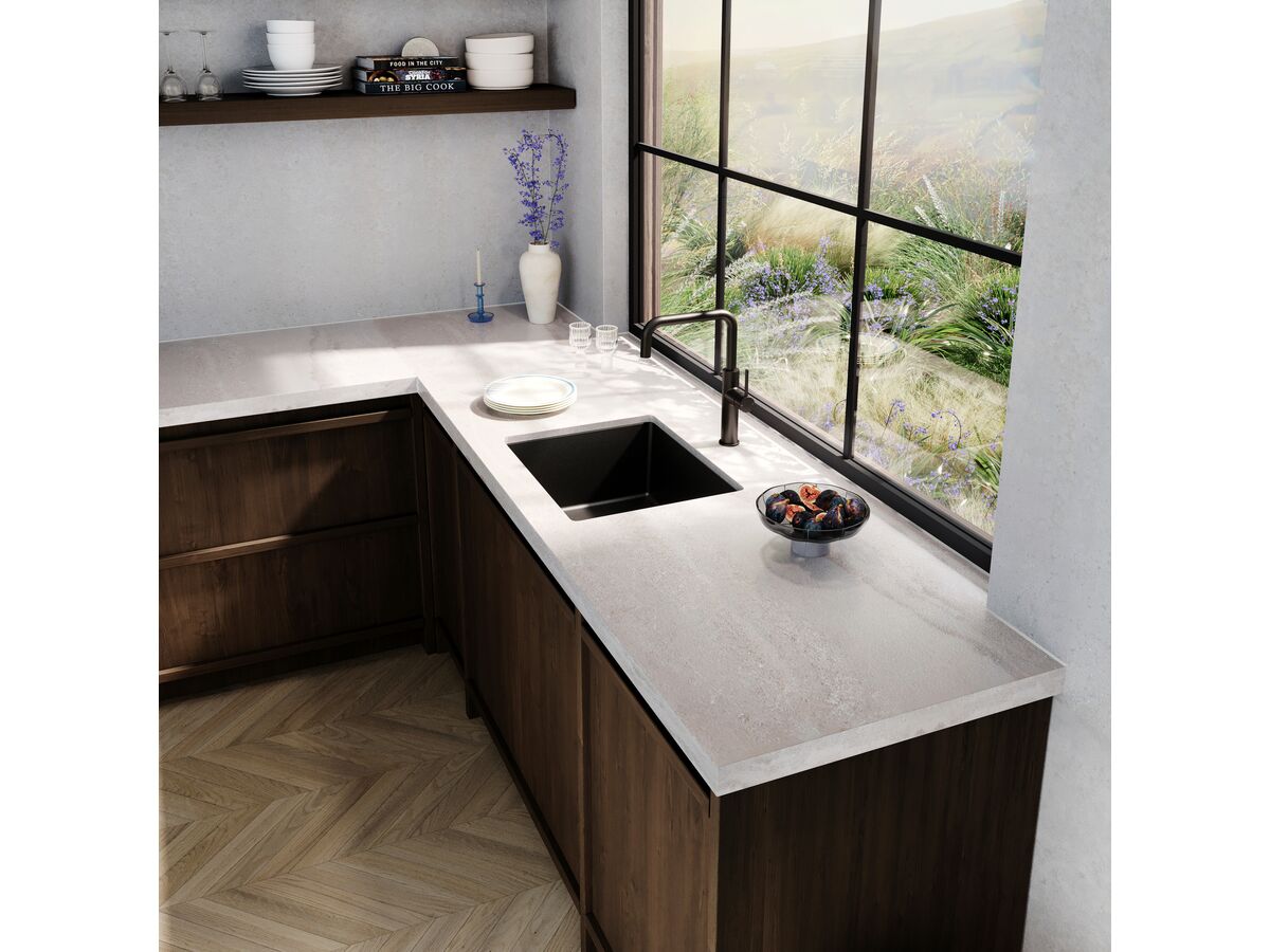 Memo Freya Extended Single Bowl Sink No Taphole Granite Black - Image 2