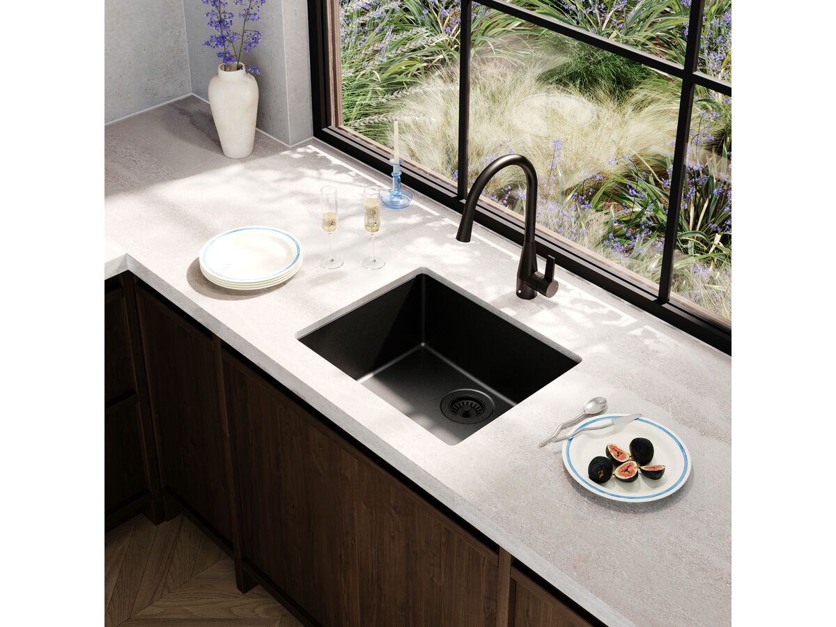 Memo Freya Extended Single Bowl Sink No Taphole Granite Black - Image 4