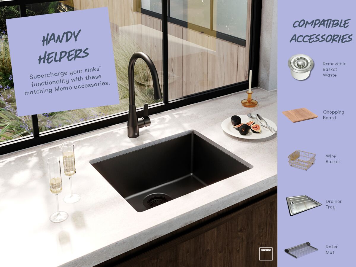 Memo Freya Double Bowl Sink No Taphole Granite Black - Image 7