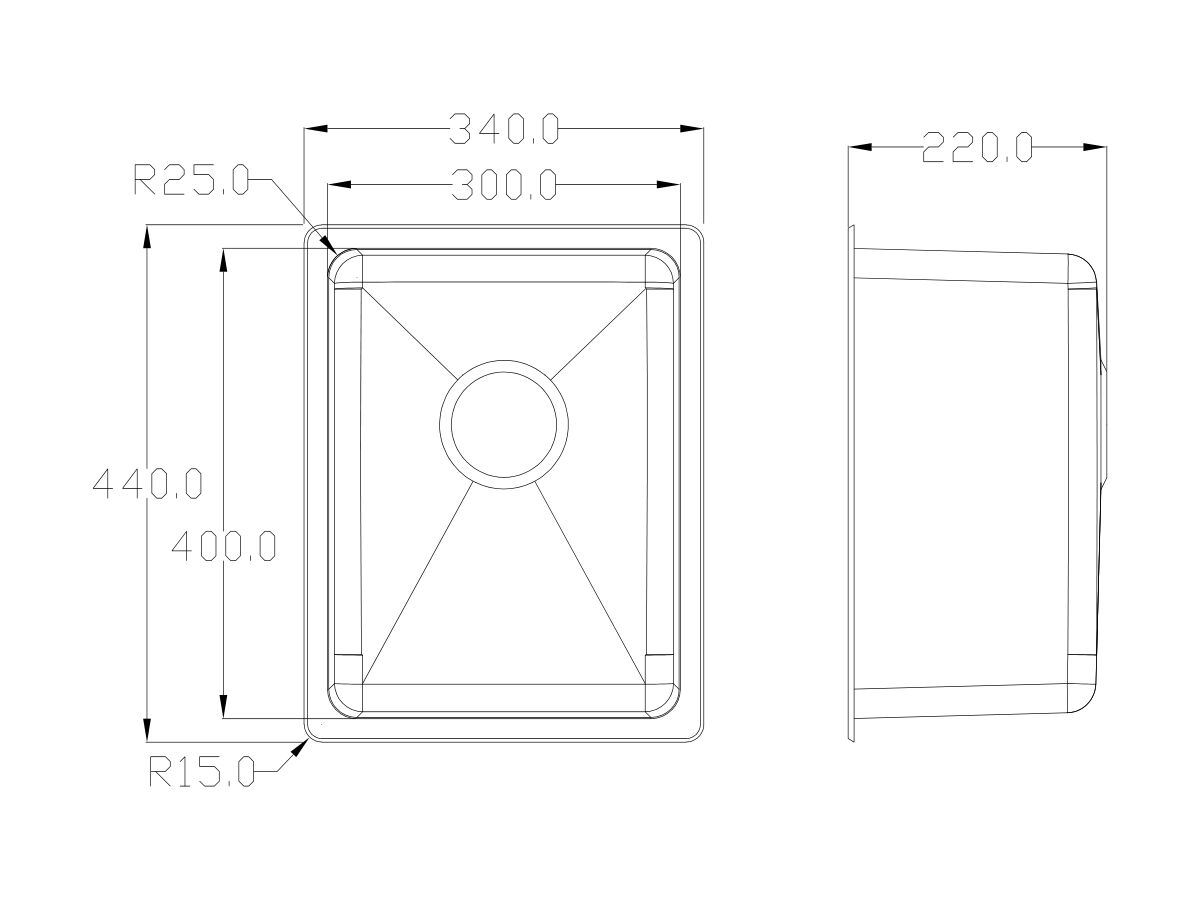 Memo Hugo Compact Sink No Taphole Stainless Steel - Image 2