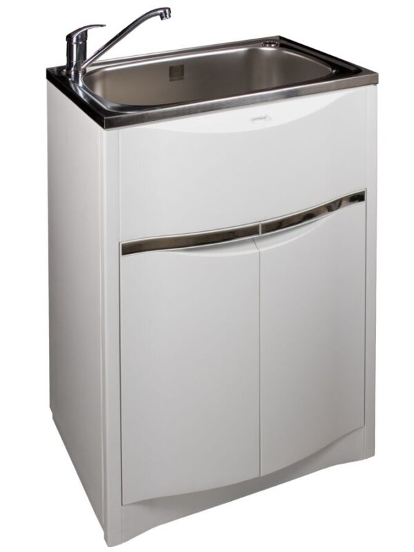 Milena Contour Laundry Trough & Cabinet 45L Stainless Steel Bowl Polymer Cabinet White