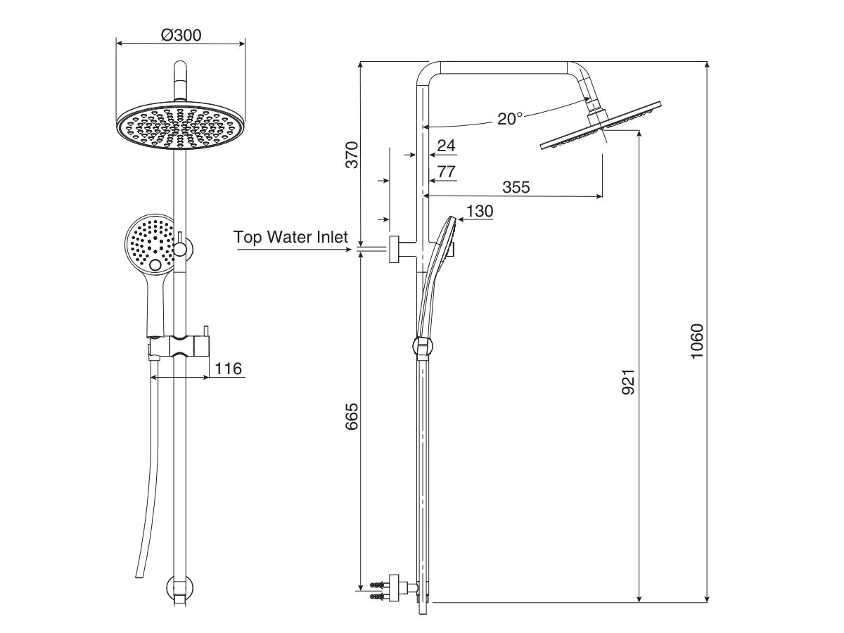 Mizu Drift Twin Rail Shower with 300mm ABS Overhead with Top Rail Water Inlet Chrome (3 Star) - Image 3