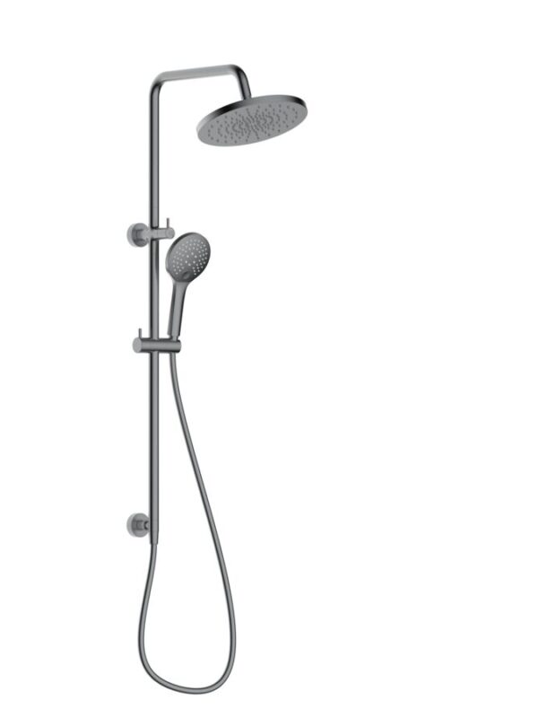 Mizu Drift Twin Rail Shower 250mm ABS Overhead with Top Rail Water Inlet Brushed Gunmetal (5 Star)