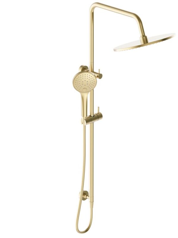 Mizu Drift Twin Rail Shower with 300mm Brass Overhead and Top Rail Water Inlet Brushed Brass (3 Star)