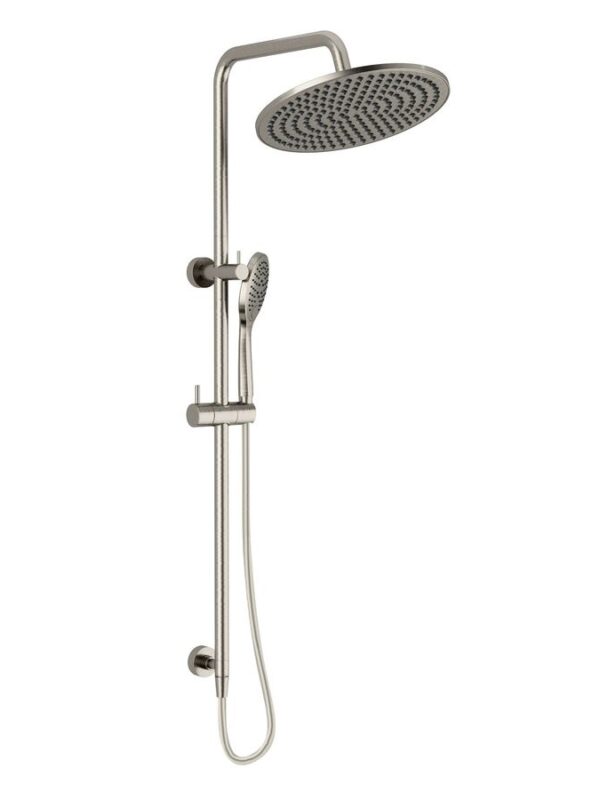 Mizu Drift Twin Rail Shower with 300mm Brass Overhead and Top Rail Water Inlet Brushed Nickel (3 Star)