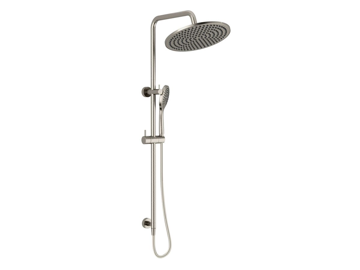 Mizu Drift Twin Rail Shower with 300mm Brass Overhead and Top Rail Water Inlet Brushed Nickel (3 Star)