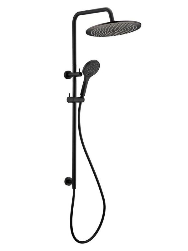 Mizu Drift Twin Rail Shower with 300mm Brass Overhead and Top Rail Water Inlet Matte Black (3 Star)
