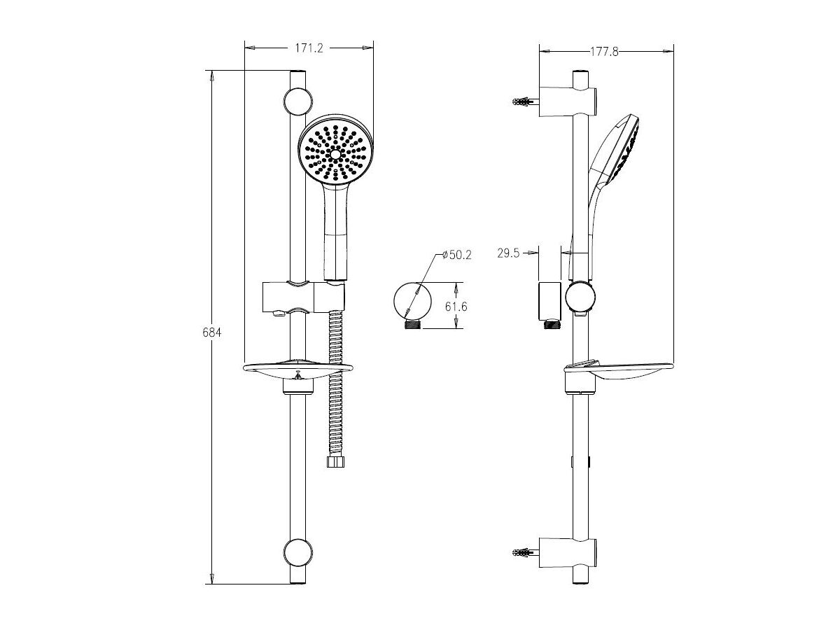 Posh Solus MK3 Rail Shower 1 Function Chrome (4 Star) - Image 7
