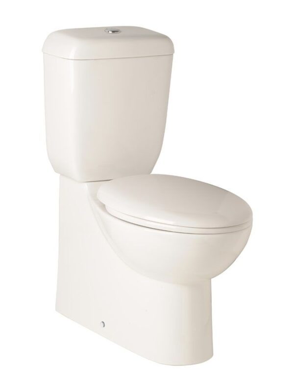 Posh Solus Round Close Coupled Back to Wall Back Inlet Toilet Suite S&P Trap with Quick Release Soft Close Seat White (4 Star)
