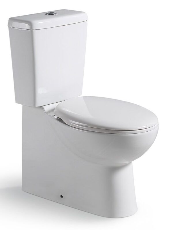 Posh Solus Square Close Coupled Back to Wall Back Inlet Toilet Suite S&P Trap with Soft Close Quick Release Seat White/Chrome (4 Star)