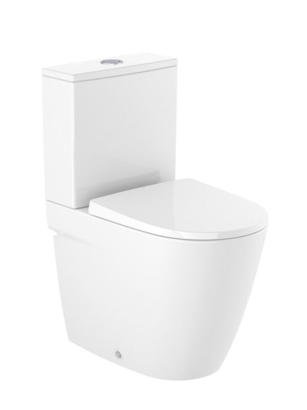 Roca Ona Close Coupled Back to Wall Rimless Back Inlet Toilet Suite with Soft Close Quick Release Toilet Seat White (4 Star)