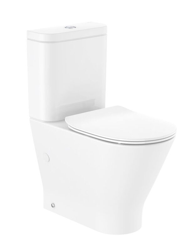 Roca The Gap Round Close Coupled Back to Wall Rimless Overheight Bottom Inlet Toilet Suite with Soft Close Quick Release Thin Seat White (4 Star)